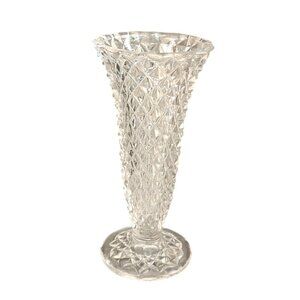 Princess House Vintage Diamond-Cut Clear Glass Vase 8" Tall Elegant Design Flare